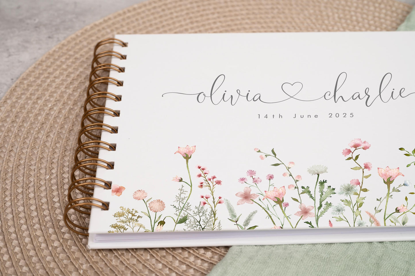 Personalised Wedding Guest Book, High Quality Hand-printed Book, Floral flowers wildflowers Modern Wedding Design, Wedding Photo Album