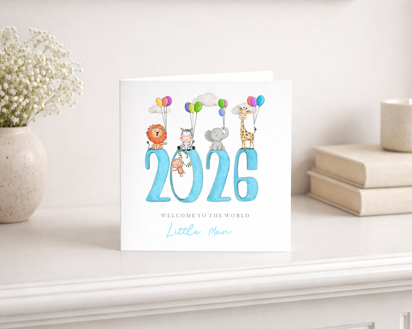 Blue Animals Baby Card 2026