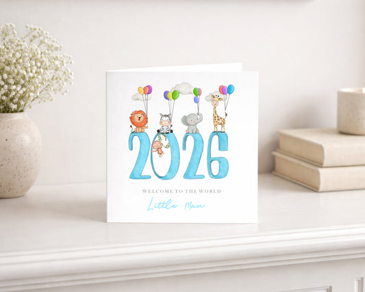 Blue Animals Baby Card 2026