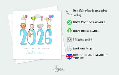Blue Animals Baby Card 2026