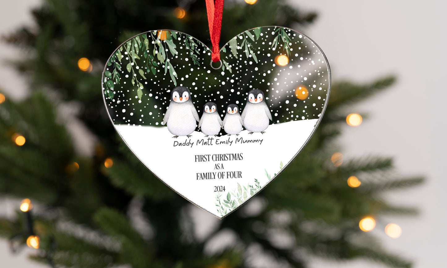 Personalised First Christmas As A Family Of Four Hanging Heart