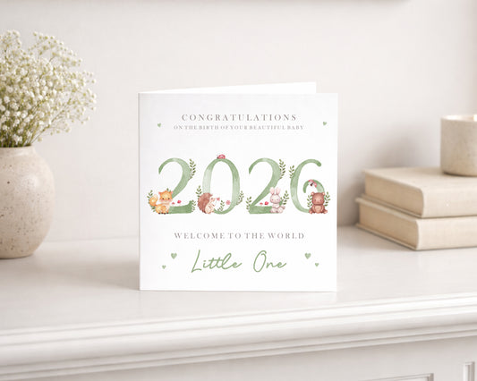 2026 Green Woodland Baby Card
