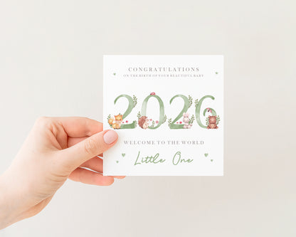 2026 Green Woodland Baby Card
