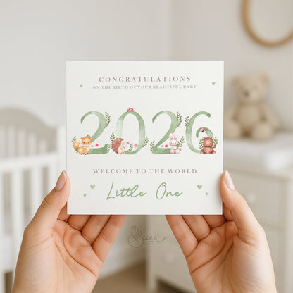 2026 Green Woodland Baby Card