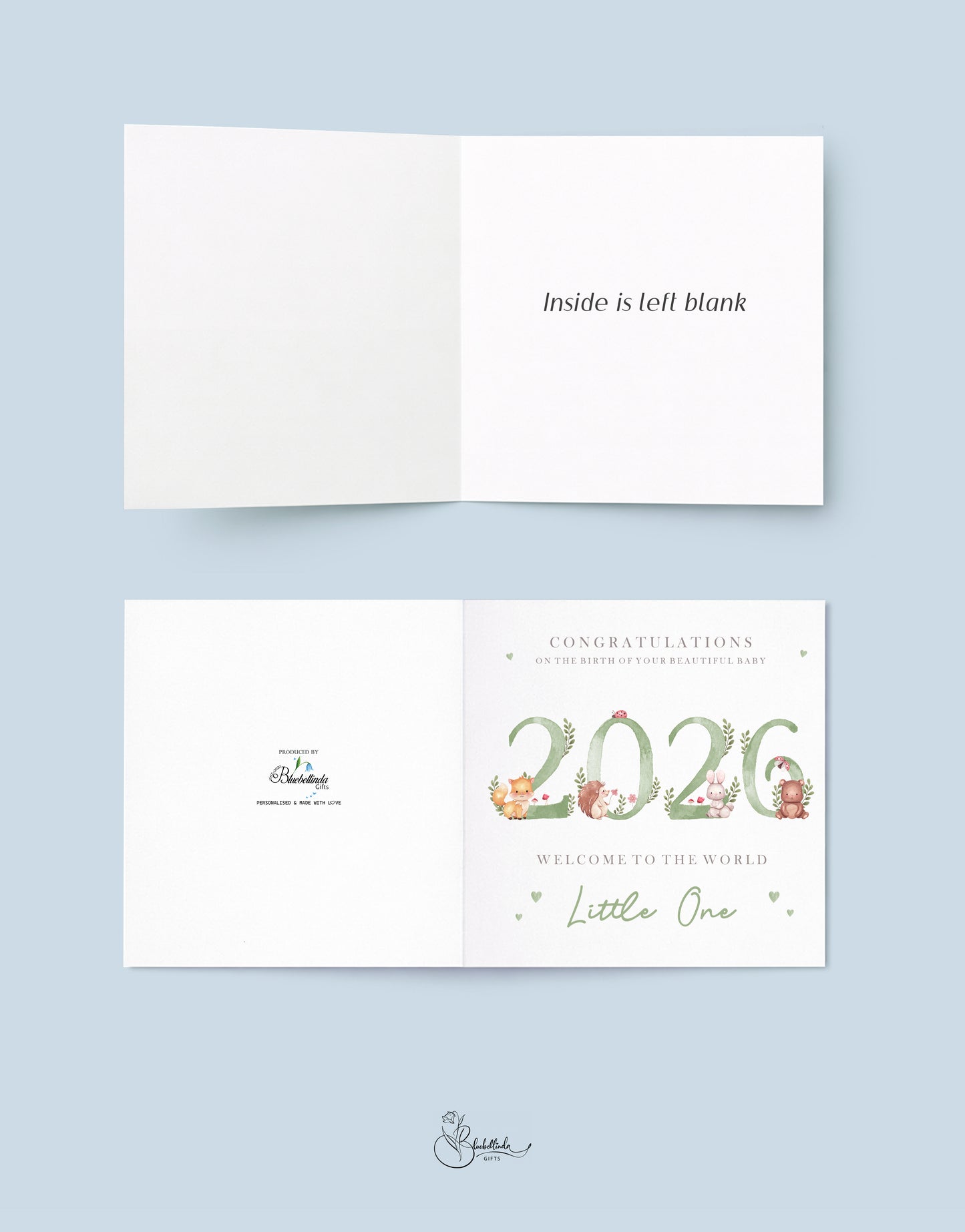 2026 Green Woodland Baby Card