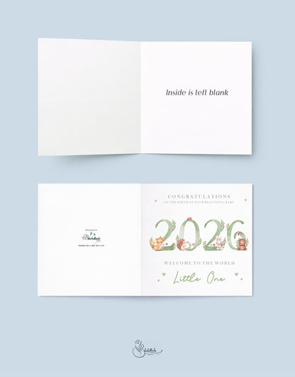 2026 Green Woodland Baby Card