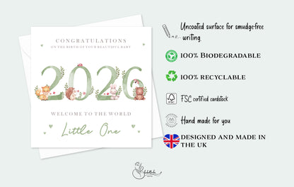 2026 Green Woodland Baby Card