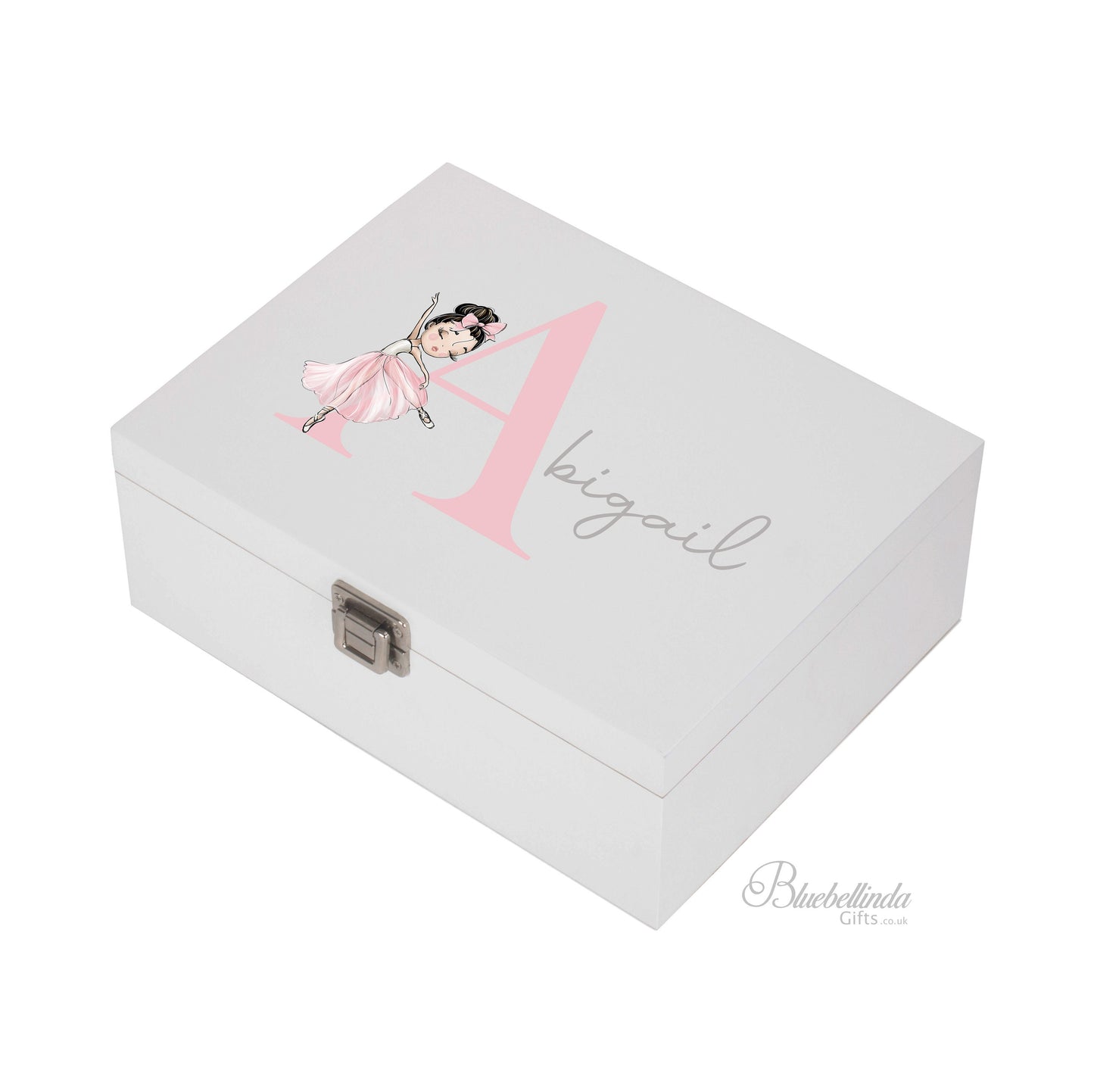 Personalised Keepsake Box, Ballerina Ballet Memory Box Girls Pink, gifts, White Wooden Keepsake Memory Box, Bluebellindagifts