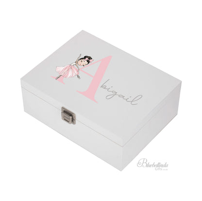 Personalised Keepsake Box, Ballerina Ballet Memory Box Girls Pink, gifts, White Wooden Keepsake Memory Box, Bluebellindagifts