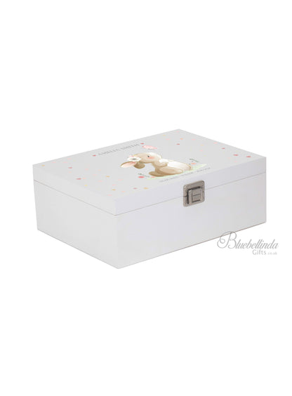 Baby Keepsake Box Pink - Personalised Cute Pink Bunny Rabbit White Wooden Keepsake Box - keepsake box newborn  bluebellindagifts