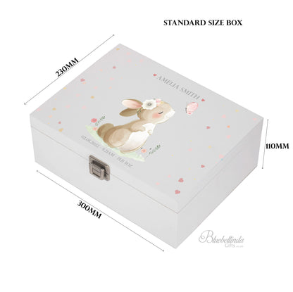 Baby Keepsake Box Pink - Personalised Cute Pink Bunny Rabbit White Wooden Keepsake Box - keepsake box newborn  bluebellindagifts
