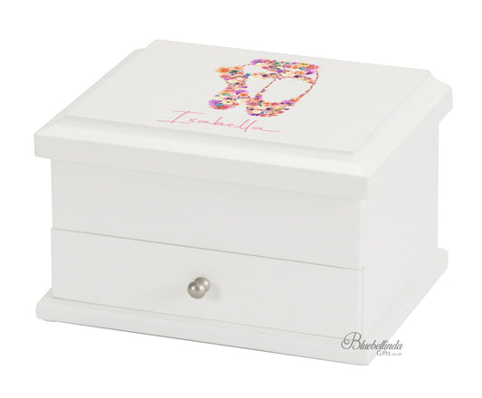 Luxury Personalised Floral Ballet Shoes jewelry / Jewellery Box White, baptism gift,christening gift,girls jewelry box, dance, Bluebellinda