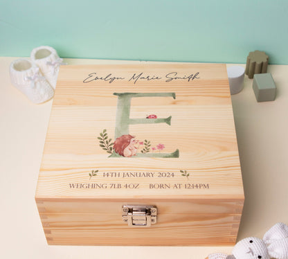 Luxury Baby Keepsake Box Green - Personalised Green Initial Woodland Animals White Wooden Keepsake Box - newborn keepsake box Bluebellinda 2