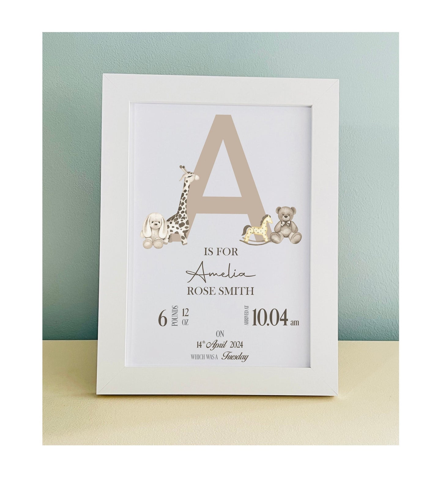 Brown Initial Bear Animals Picture  Print Personalised