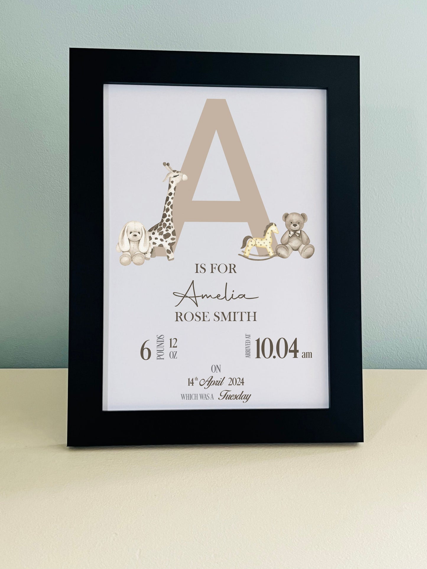 Brown Initial Bear Animals Picture  Print Personalised
