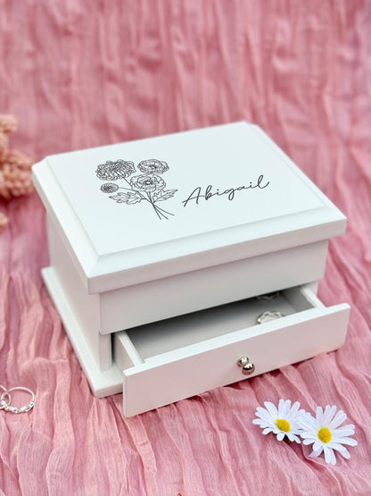 Luxury Personalised Floral jewelry - Pink Flower Jewellery Box White, baptism gift, christening gift, girls jewelry box, Bluebellinda
