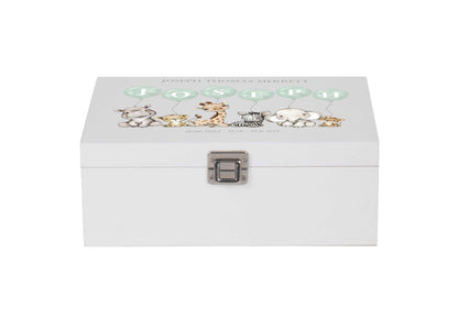 Baby Keepsake Box Blue Green Pink - Personalised Safari White Wooden Keepsake Box - keepsake box - newborn keepsake box bluebellindagifts