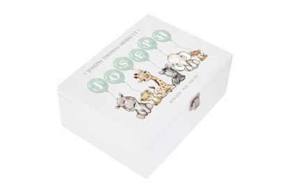Baby Keepsake Box Blue Green Pink - Personalised Safari White Wooden Keepsake Box - keepsake box - newborn keepsake box bluebellindagifts