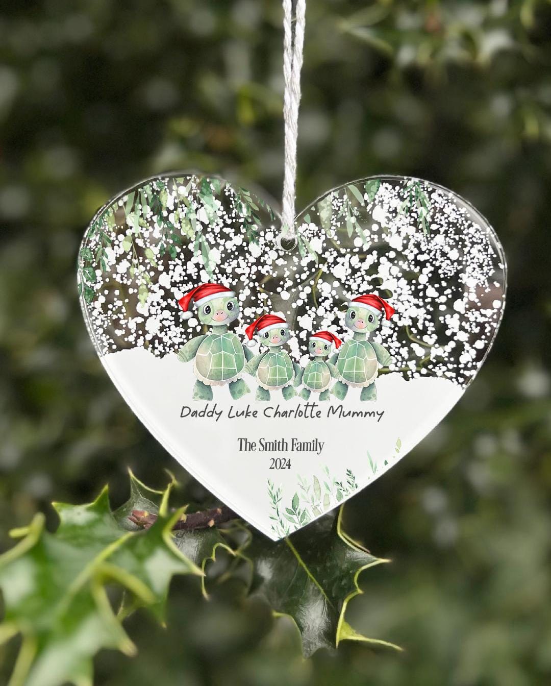 27 Personalised Turtle hanging heart plaque sign First Christmas as Family of Four Acrylic Christmas Tree Decoration  FREE GIFT BAG
