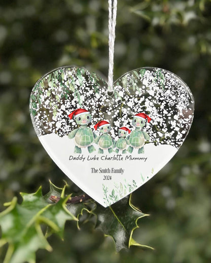 27 Personalised Turtle hanging heart plaque sign First Christmas as Family of Four Acrylic Christmas Tree Decoration  FREE GIFT BAG