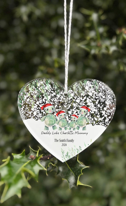 27 Personalised Turtle hanging heart plaque sign First Christmas as Family of Four Acrylic Christmas Tree Decoration  FREE GIFT BAG