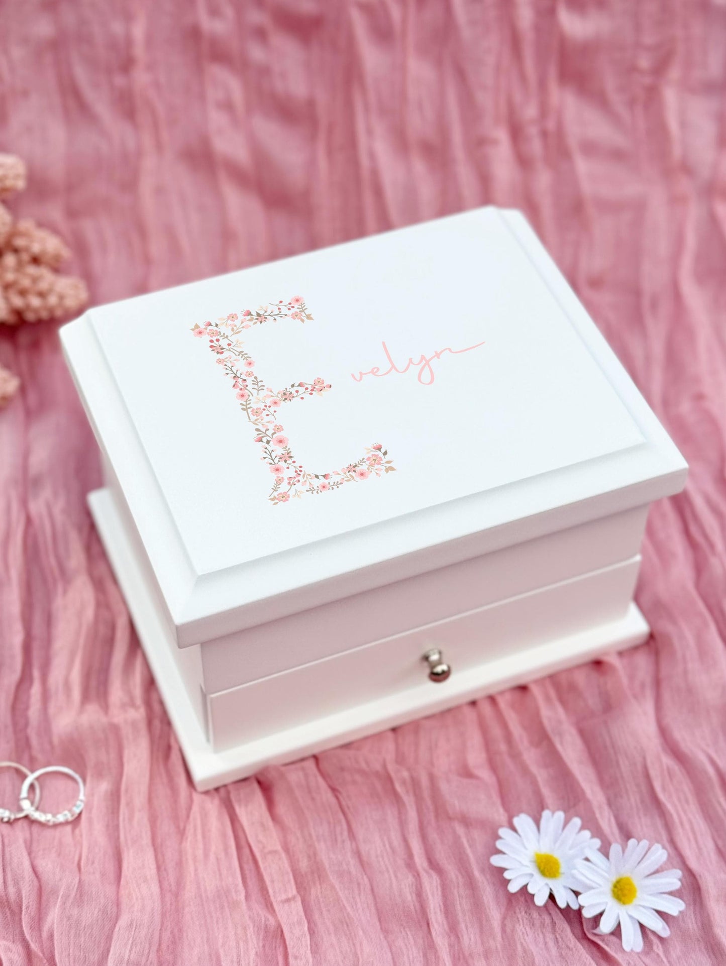 Luxury Personalised Floral jewelry / Jewellery Box Pink , baptism gift,christening gift,girls jewelry box Bluebellinda, Bluebellindagifts