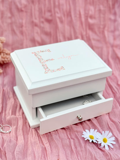 Luxury Personalised Floral jewelry / Jewellery Box Pink , baptism gift,christening gift,girls jewelry box Bluebellinda, Bluebellindagifts