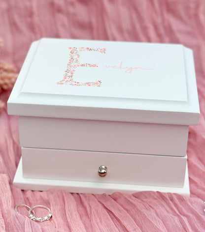 Luxury Personalised Floral jewelry / Jewellery Box Pink , baptism gift,christening gift,girls jewelry box Bluebellinda, Bluebellindagifts