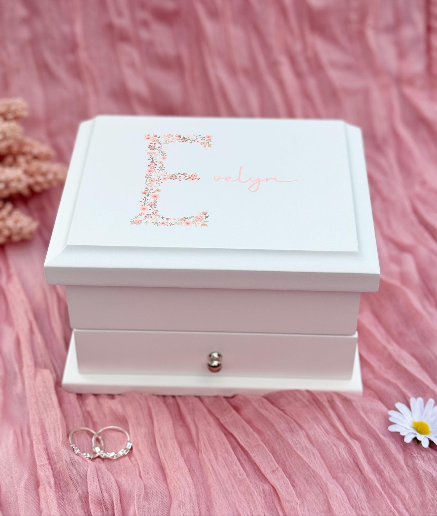 Luxury Personalised Floral jewelry / Jewellery Box Pink , baptism gift,christening gift,girls jewelry box Bluebellinda, Bluebellindagifts