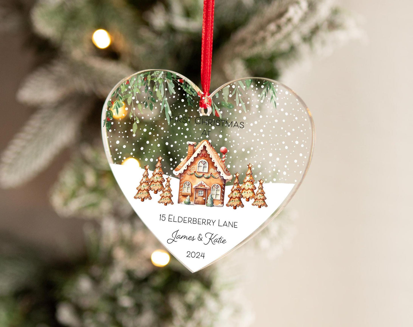 Personalised New Home Family Acrylic Bauble Christmas Tree Ornament Decoration Heart