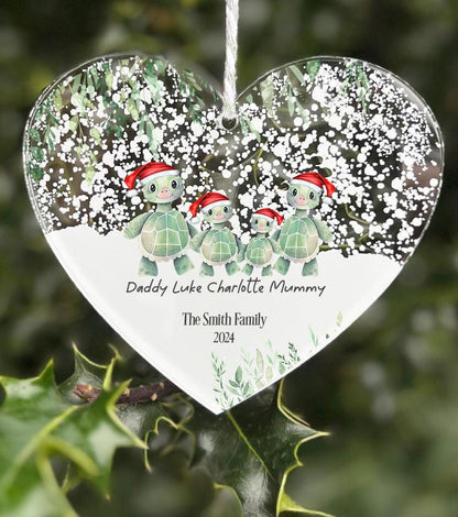 27 Personalised Turtle hanging heart plaque sign First Christmas as Family of Four Acrylic Christmas Tree Decoration  FREE GIFT BAG