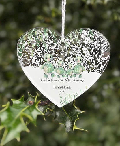 Personalised Turtle hanging heart plaque sign First Christmas as Family of Four Acrylic Christmas Tree Decoration  FREE GIFT BAG