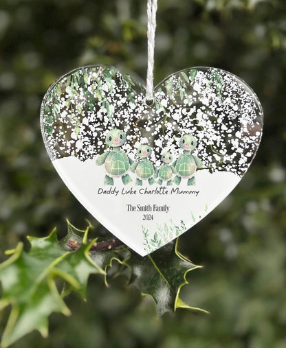 26 Personalised Turtle hanging heart plaque sign First Christmas as Family of Four Acrylic Christmas Tree Decoration  FREE GIFT BAG