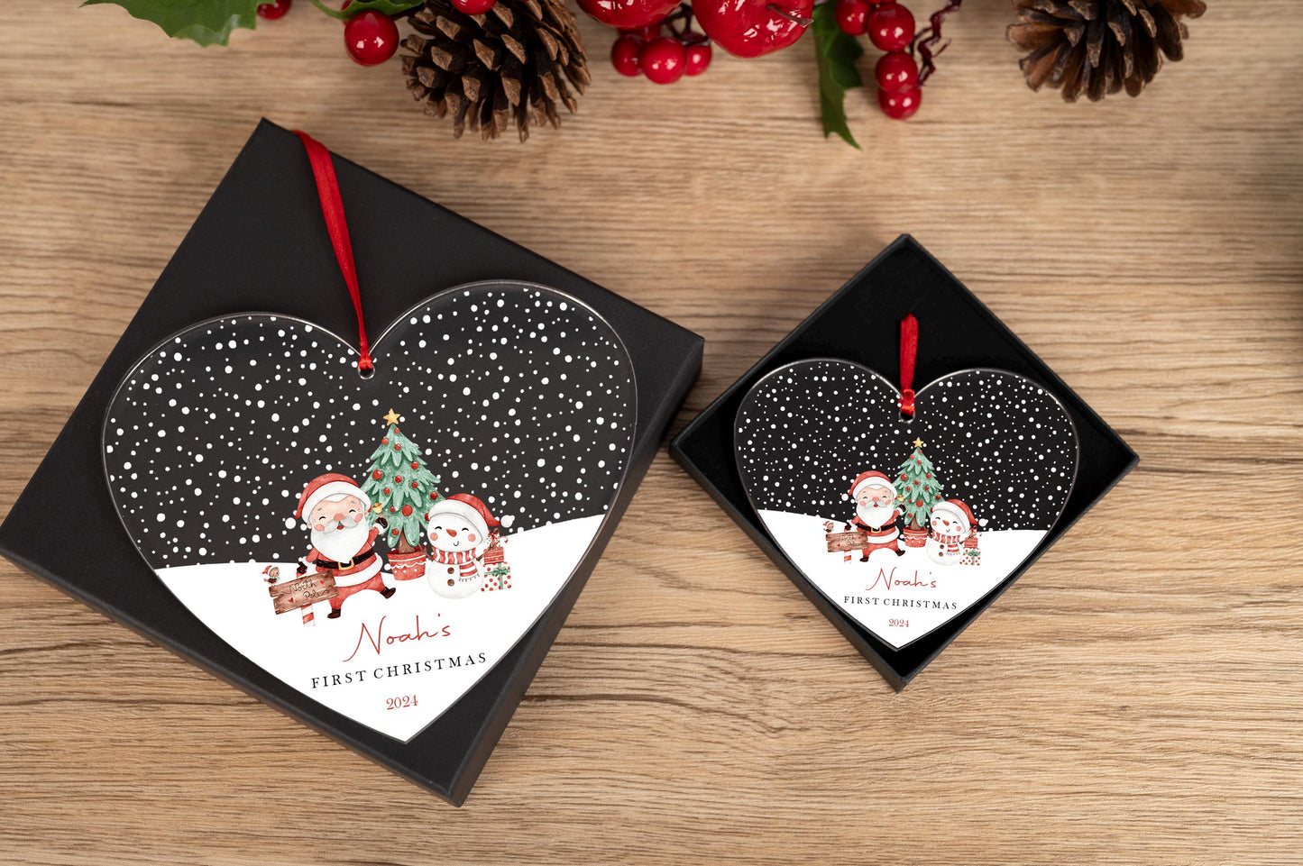 Personalized First Christmas Bauble: Santa & Snowman Acrylic Ornament