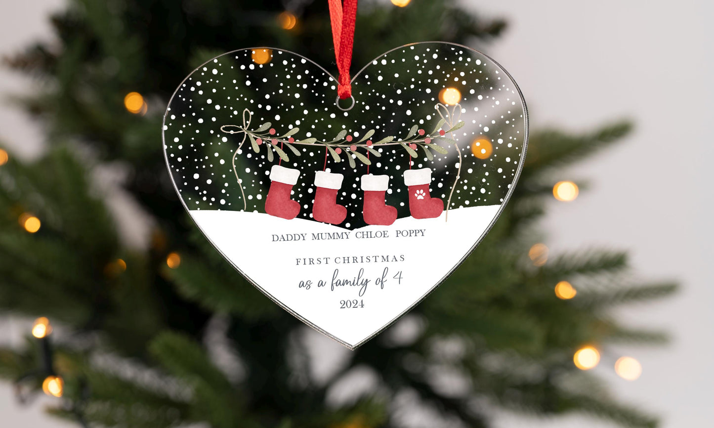 Personalised Stocking Family Acrylic Bauble Christmas Tree Ornament Decoration Heart