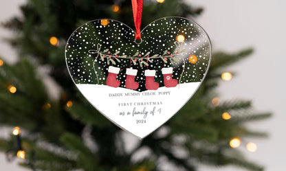 Personalised Stocking Family Acrylic Bauble Christmas Tree Ornament Decoration Heart