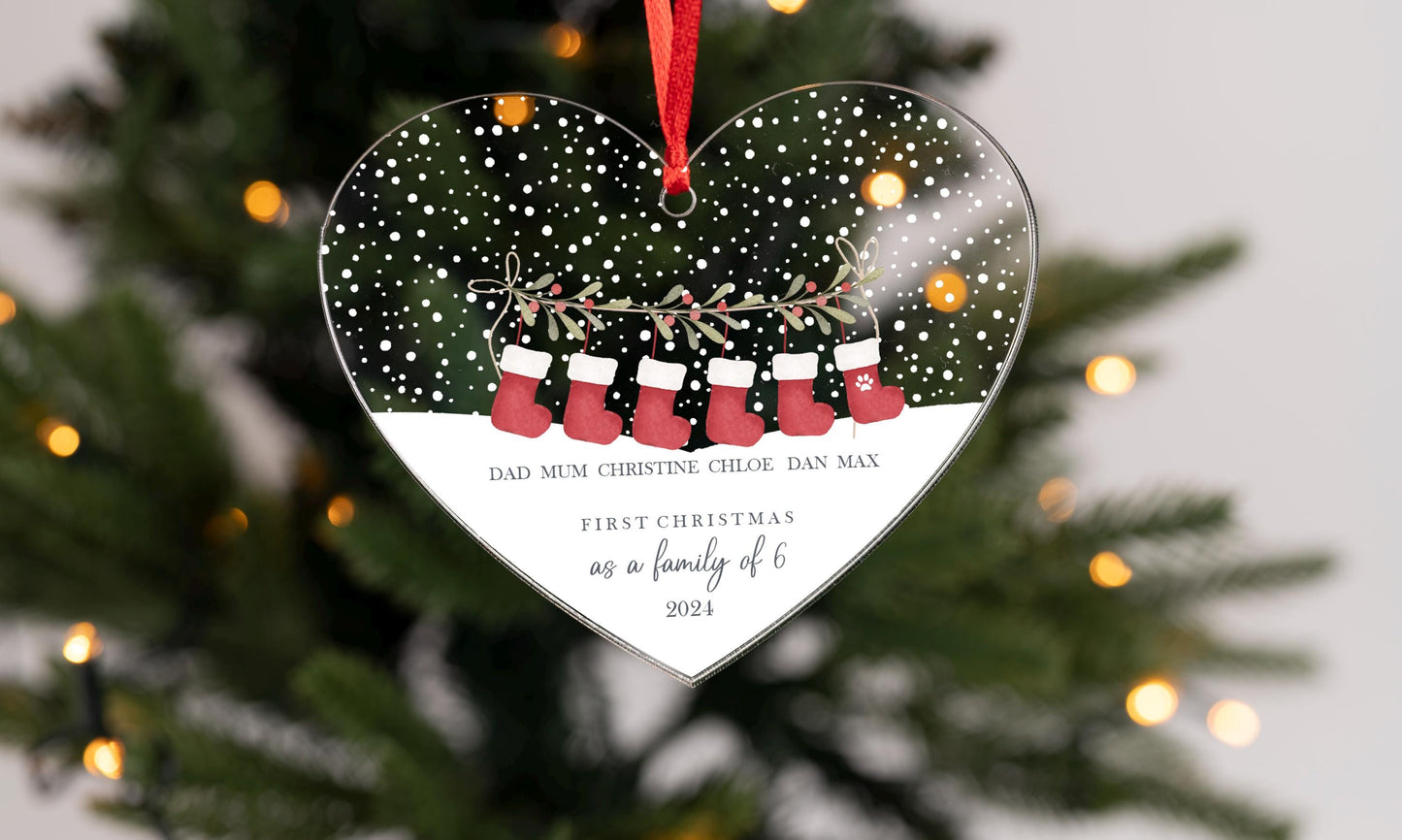 Personalised Stocking Family Acrylic Bauble Christmas Tree Ornament Decoration Heart