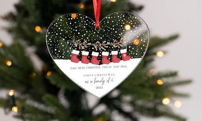 Personalised Stocking Family Acrylic Bauble Christmas Tree Ornament Decoration Heart