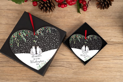 Personalised Bauble Heart Penguin Mr & Mrs First Christmas Married Bauble |Christmas Decoration Gift Ornament