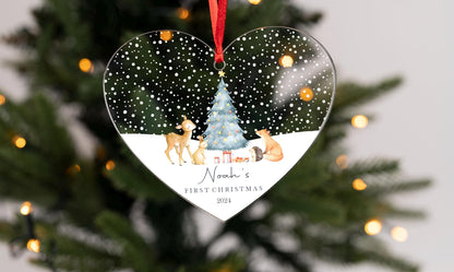 Personalised Woodland Animals First Christmas Bauble: Acrylic Ornament