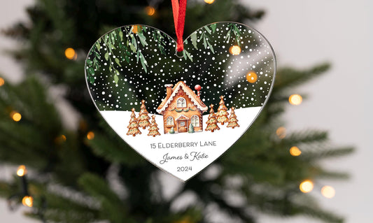 Personalised New Home Family Acrylic Bauble Christmas Tree Ornament Decoration Heart