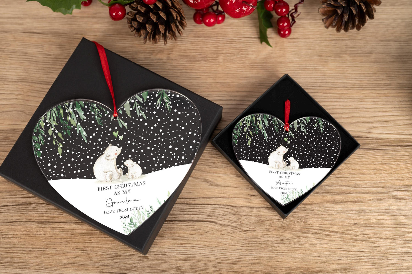 11 Personalized Grandparents First Christmas Bauble: Acrylic Heart Ornament