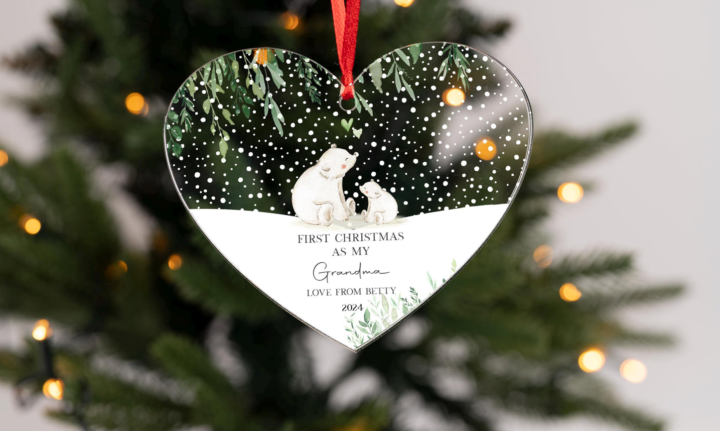 Personalized Grandparents First Christmas Bauble: Acrylic Heart Ornament