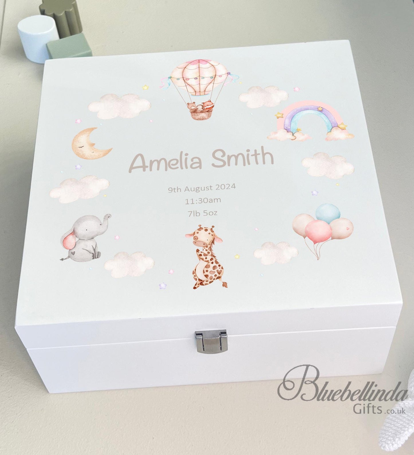 Clouds Animal Wreath Baby Keepsake Box