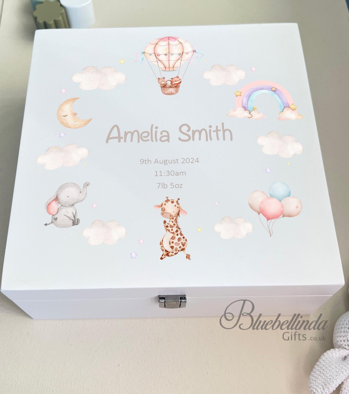 Clouds Animal Wreath Baby Keepsake Box