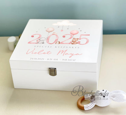 Luxury Personalised Baby Keepsake Memory Box, Pink 2025 or 2024 Design, Baby box, Wooden Box, New Baby Gift, Birth Stats, Bluebellinda Gifts