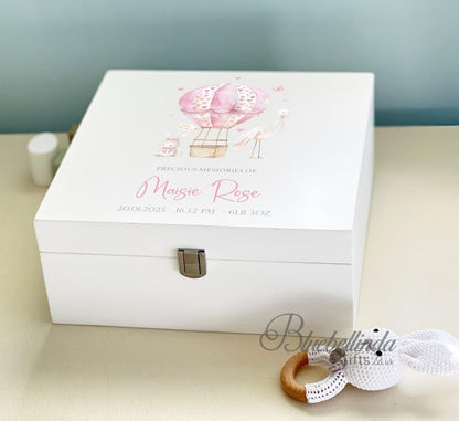 23 Luxury Personalised Baby Keepsake Memory Box, pink Design, Baby box, Wooden Box, New Baby Gift, Birth Stats, Bluebellinda Gifts