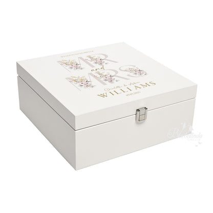 Luxury White Wooden Wedding Keepsake Box - Personalised Floral Wedding Gift - Mr and Mrs  Couple Anniversary Gift, Bluebellinda