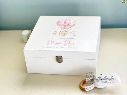 23 Luxury Personalised Baby Keepsake Memory Box, pink Design, Baby box, Wooden Box, New Baby Gift, Birth Stats, Bluebellinda Gifts