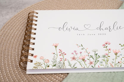 Personalised Wedding Guest Book, High Quality Hand-printed Book, Floral flowers wildflowers Modern Wedding Design, Wedding Photo Album